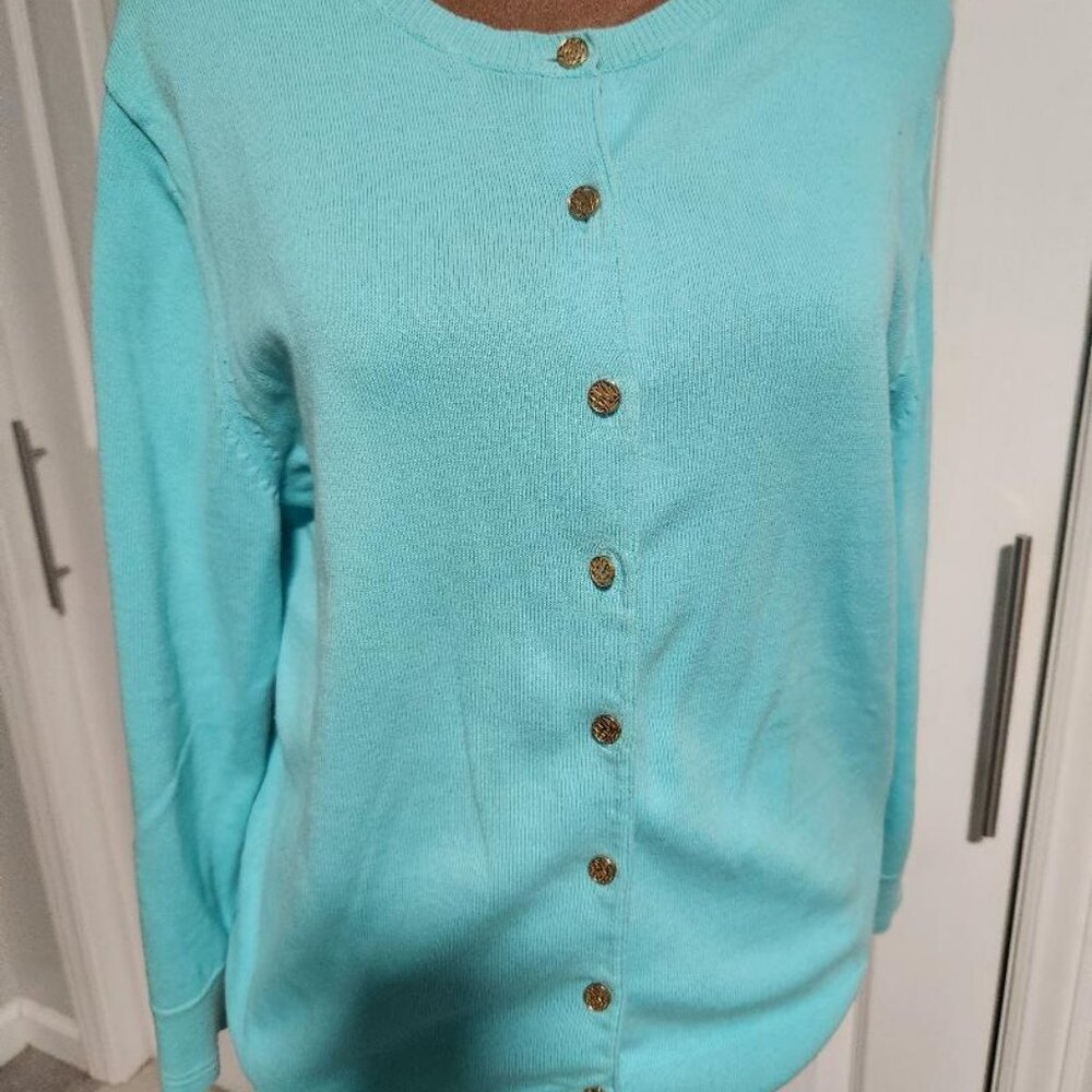 Lilly Pulitzer Women's Paley Beach Turquoise Cardigan Sz Large